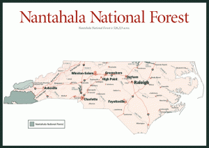 Nantahala National Forest is located in the southwestern portion of North Carolina and spans multiple counties. 